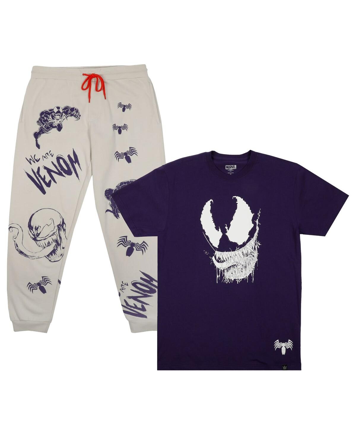 Men's Purple, White Marvel Venom T-shirt and Pants Lounge Set - Purple, White