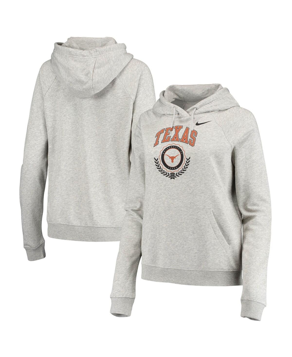 Shop Nike Women's  Heathered Gray Texas Longhorns Varsity Fleece Tri-blend Raglan Pullover Hoodie