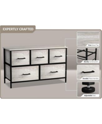 5 Drawers Dresser- Storage Unit with Steel Frame, Wood Top, Fabric Bins - for Bedroom, Closet, Office and more