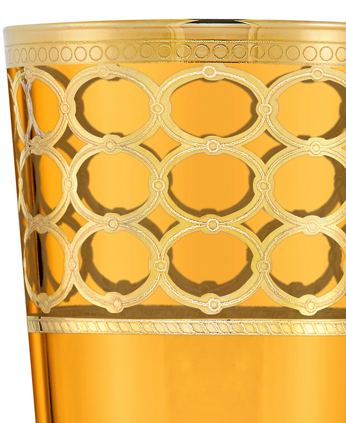 Lorren Home Trends Amber Color High Ball withTone Rings, Set of 4 - Gold