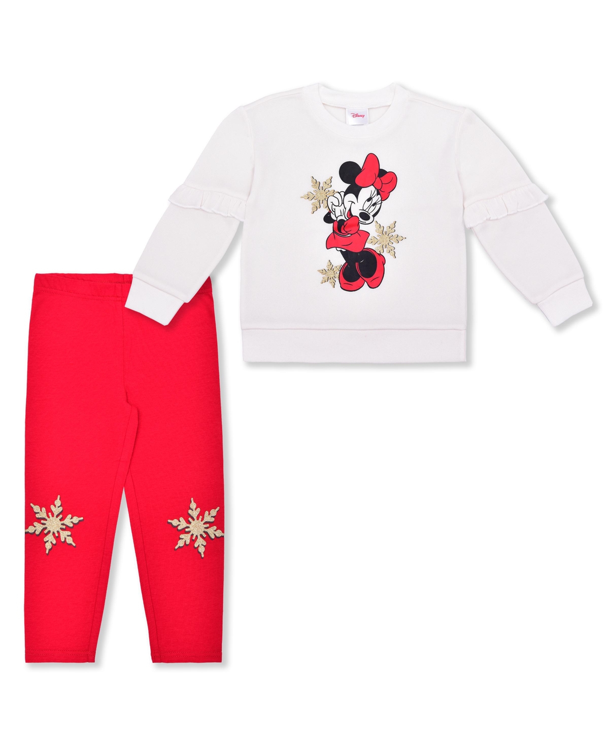 Disney Baby Girls Minnie Mouse Snowflake Holiday Sweatshirt And Leggings Set In Marshmallow,red