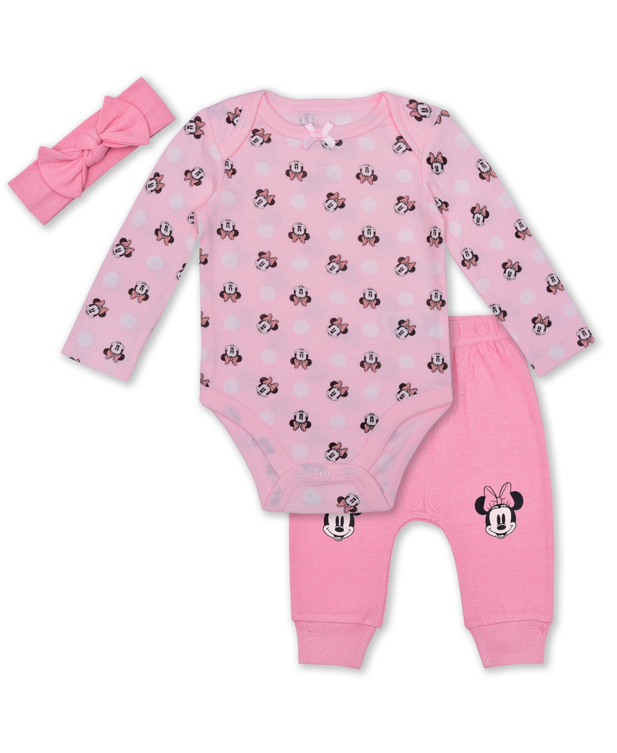 Disney Baby Girls Minnie Mouse Top, Pant, And Headband Set In Rose Pink