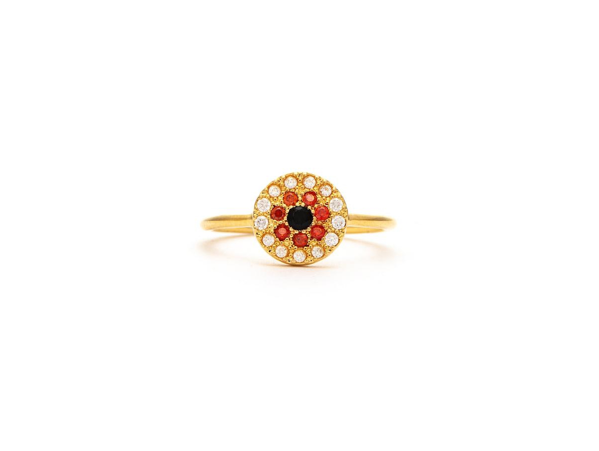 Evil Eye Ruby Crystal + Cubic Zirconia Ring - Gold with CZ and red crystal