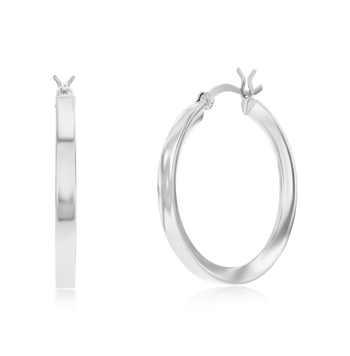 Sterling Silver or Gold Plated over Sterling Silver 3x30mm Fancy Flat Hoop Earrings - Silver