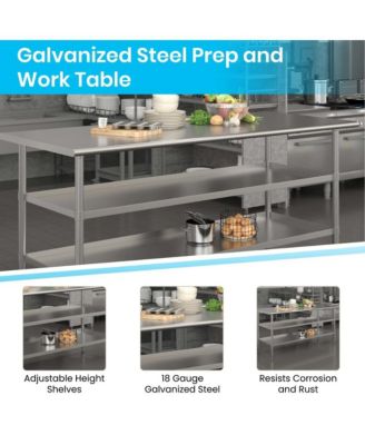Nsf Certified Stainless Steel 18 Gauge Work Table With 1.5" Backsplash And 2 Undershelves
