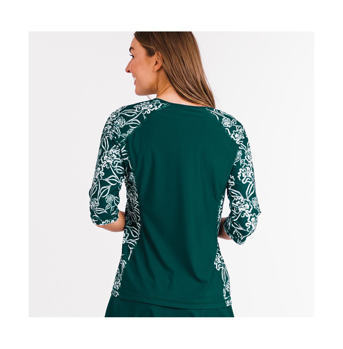 Calypsa Women's Loose Fit Margaux Swim Top -dark jade blooms