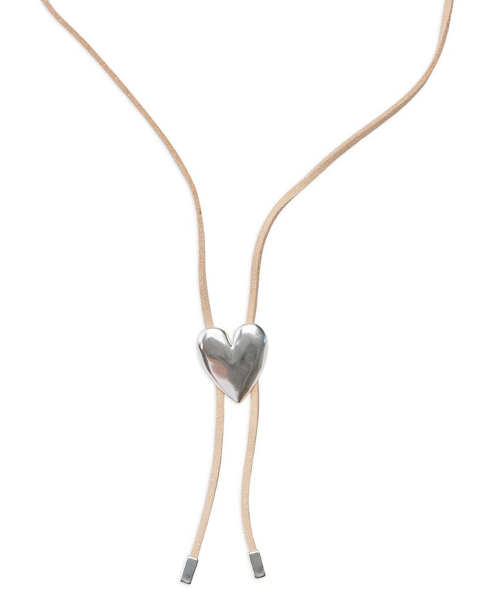 Lucky Brand Silver-Tone Leather Heart Bolo Necklace, 35 - Macy's