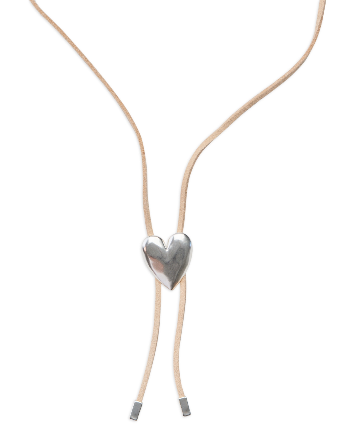 Lucky Brand Silver-tone Leather Heart Bolo Necklace, 35"