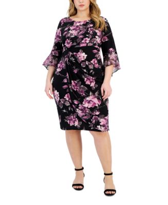 Connected Plus Size Draped Side-Tab Chiffon Sheath Dress - Macy's