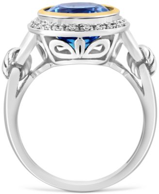 EFFY&reg; Blue Topaz (5-7/8 ct. t.w.) & Diamond (1/10 ct. t.w.) in Sterling Silver & 18k Gold-Plate