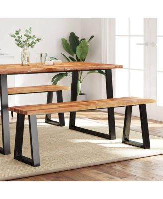 Bench Natural Wood and Black Solid Acacia Wood, Powder-Coated Steel