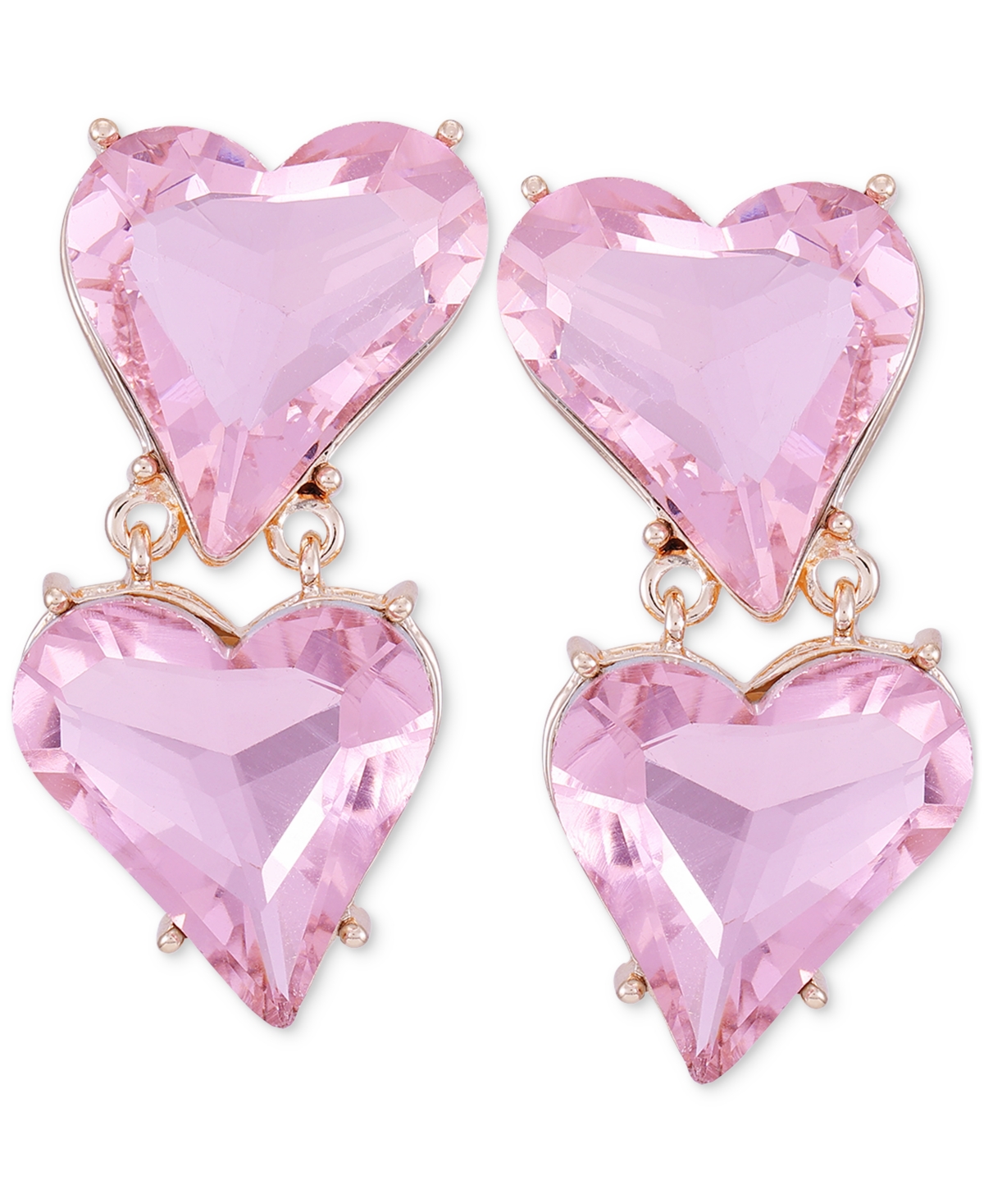 Guess Tonal Crystal Heart Clip-on Double Drop Earrings In Pink
