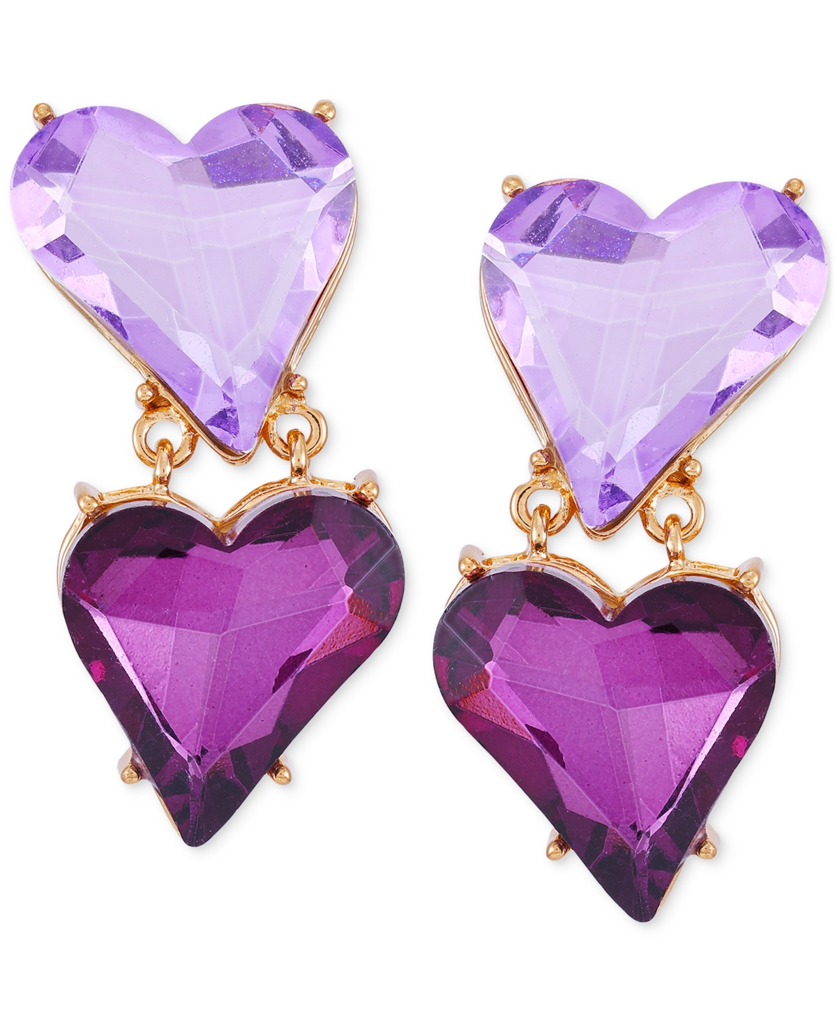 Guess Tonal Crystal Heart Clip-on Double Drop Earrings In Purple