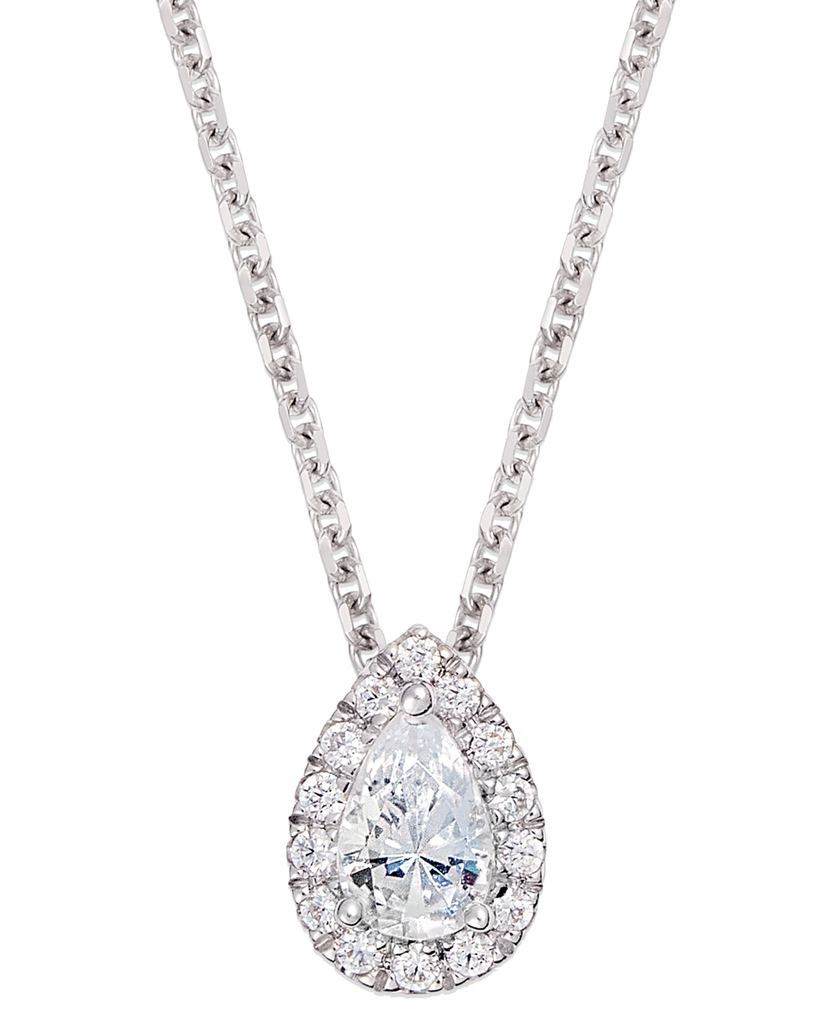 Macy's Diamond Pear Halo 18" Pendant Necklace (1/3 Ct. T.w.) In 14k White Gold