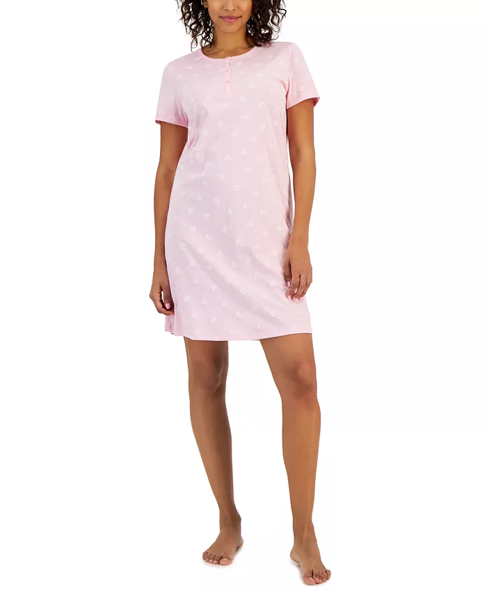 Women's Cotton Printed Henley Sleepshirt