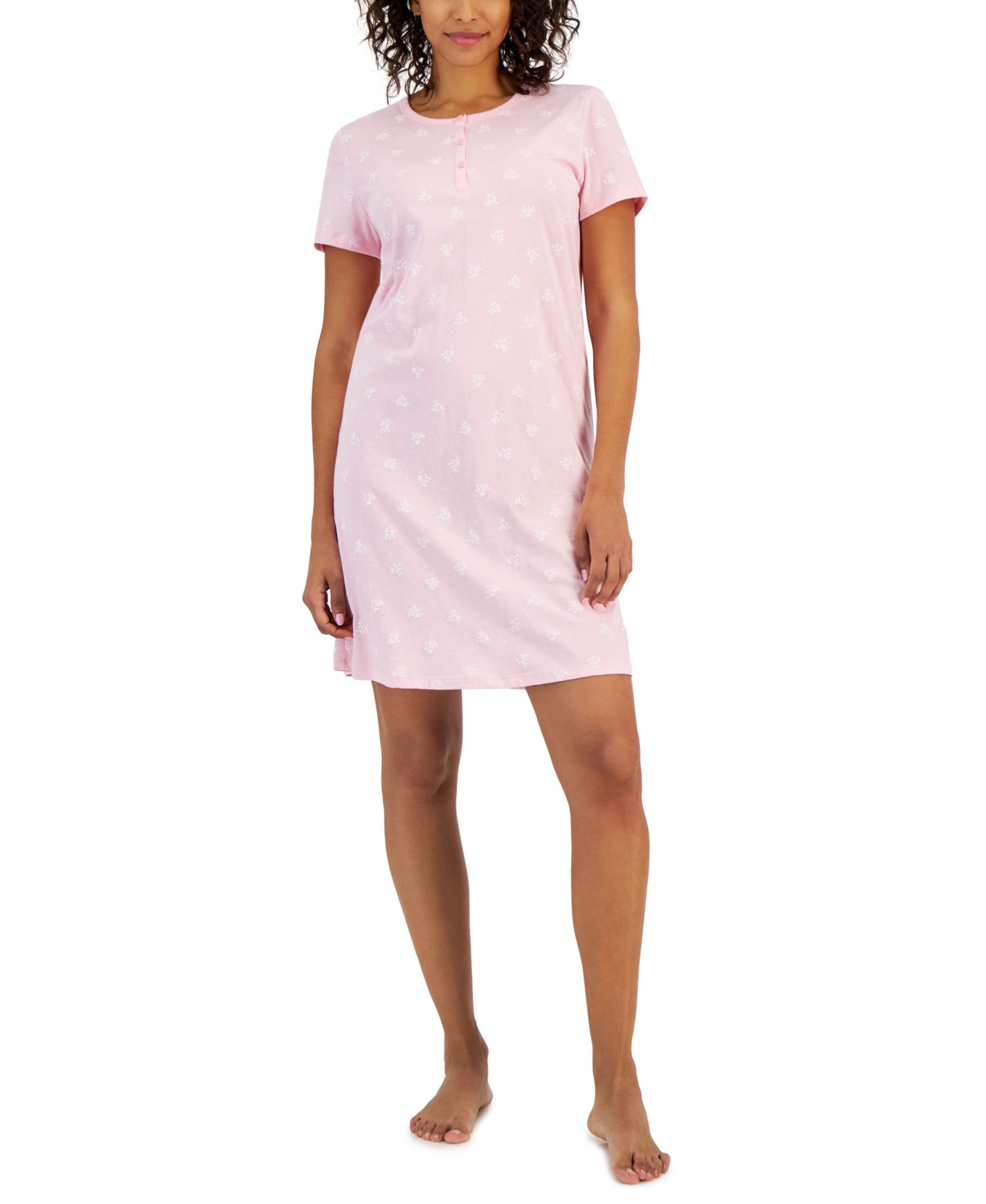 Women's Cotton Printed Henley Sleepshirt