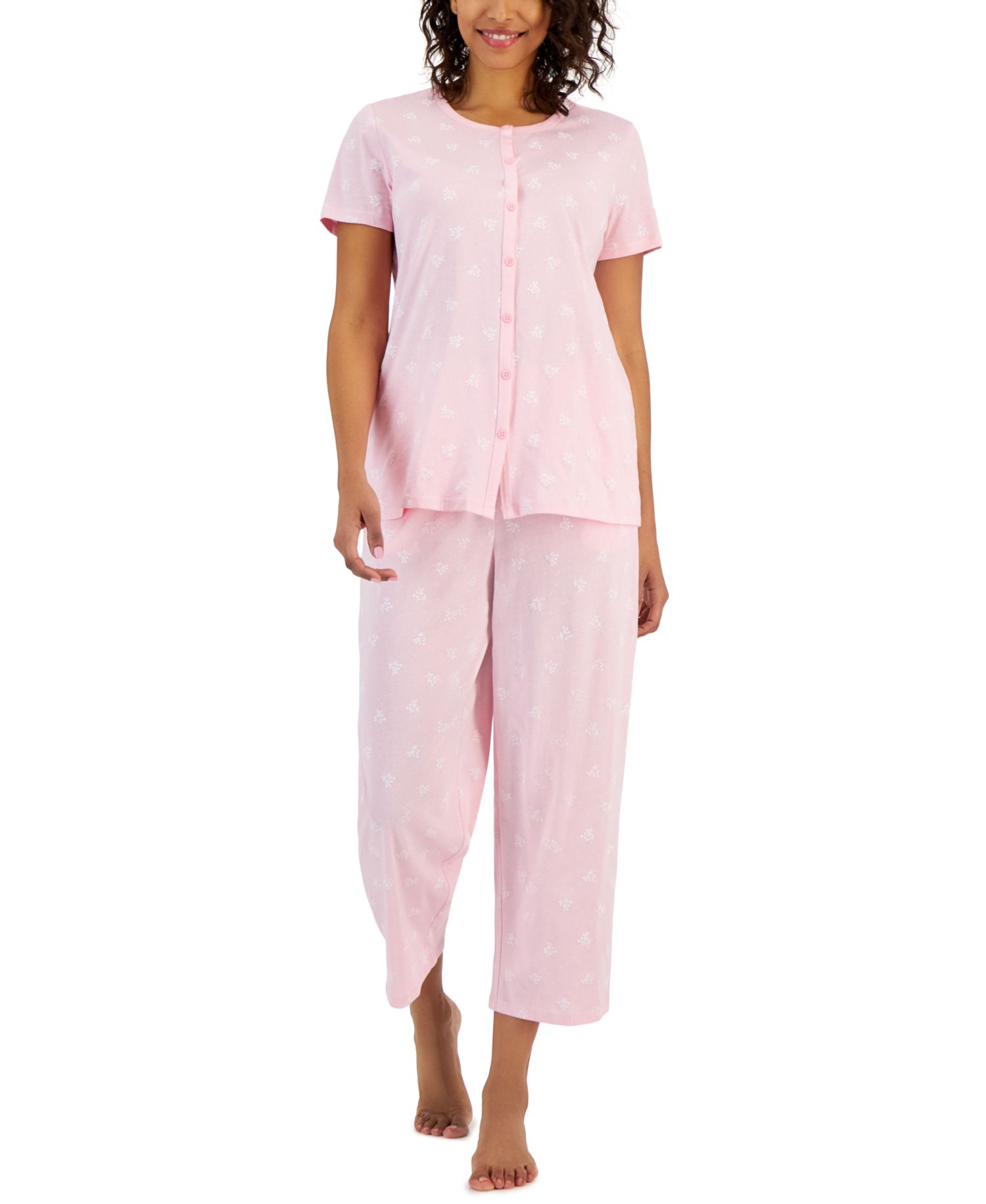 Women's 2-Piece Cotton Printed Cropped Pajama set
