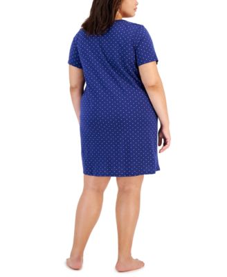 Plus Size Cotton Ditsy Floral Henley Sleepshirt, Created for Macy's