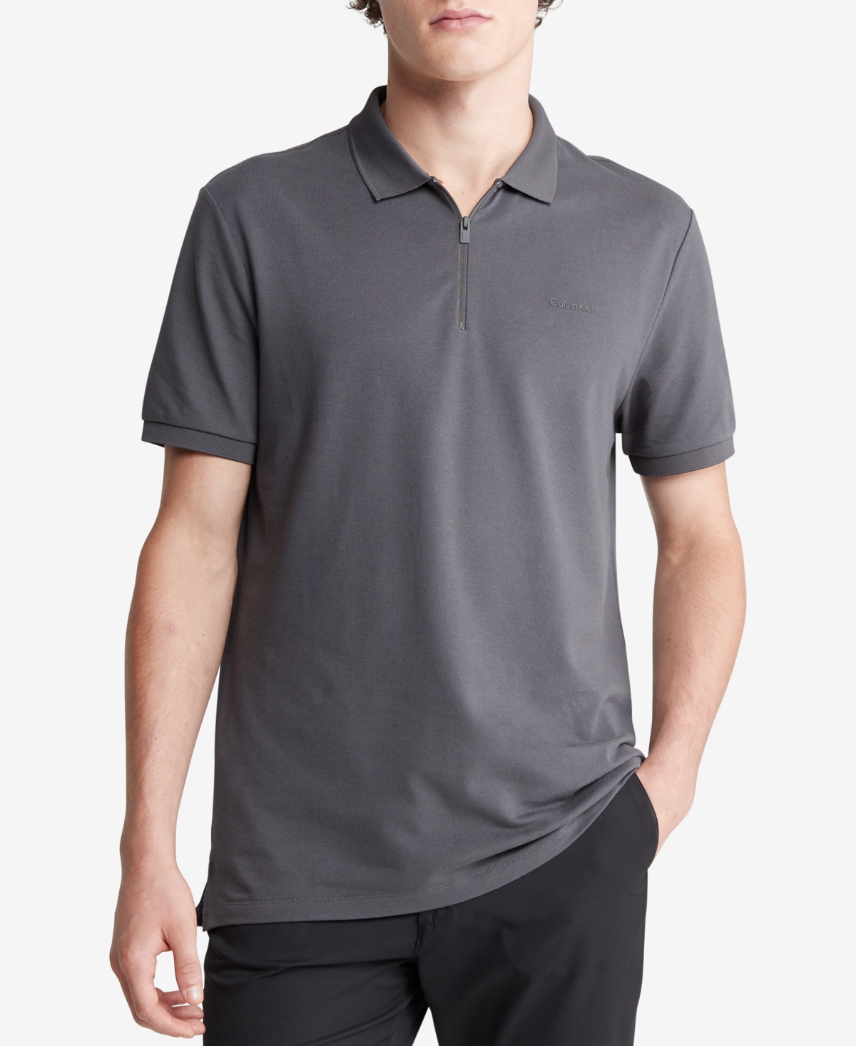Calvin Klein Men's Athletic Tech Zip Polo Shirt In Forged Iron