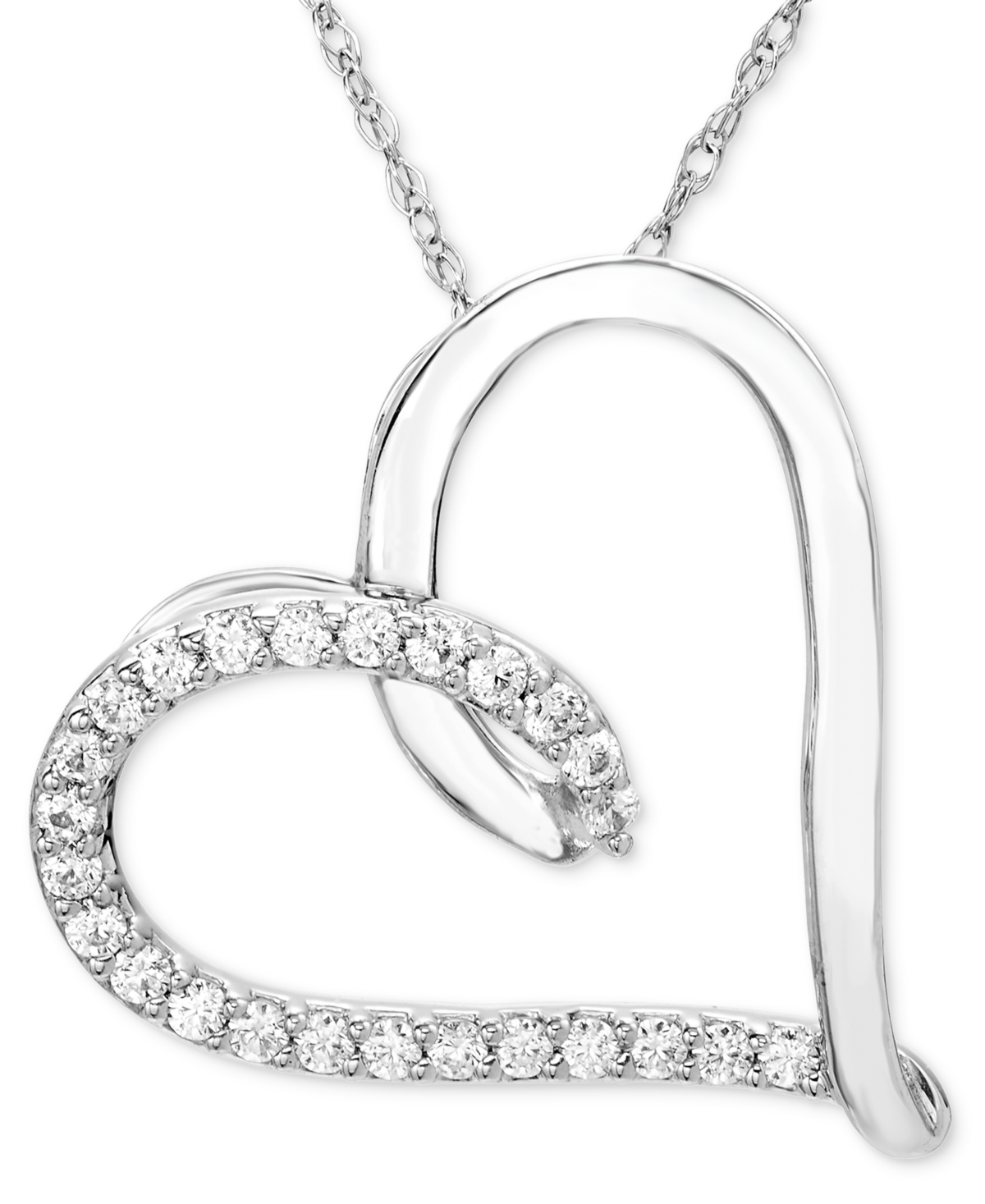 MACY'S DIAMOND OPEN HEART 18" PENDANT NECKLACE (1/5 CT. T.W.) IN 14K WHITE GOLD 