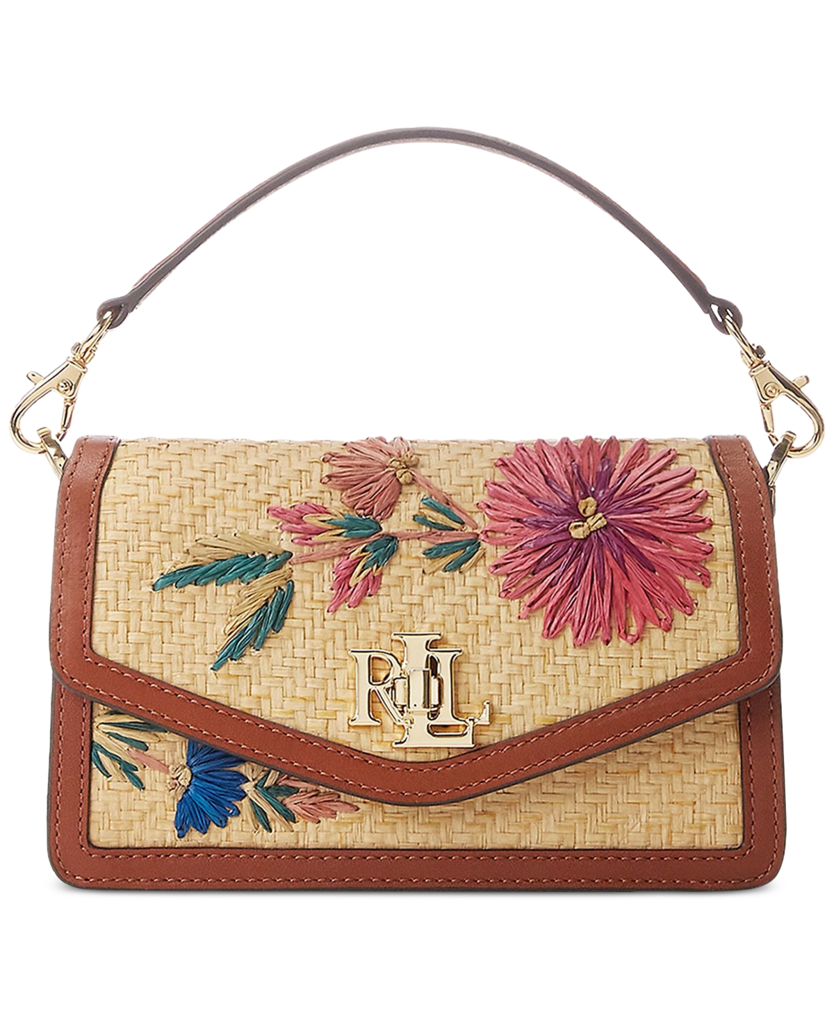Ralph Lauren Floral Straw Small Tayler Crossbody Bag In Antique Natural