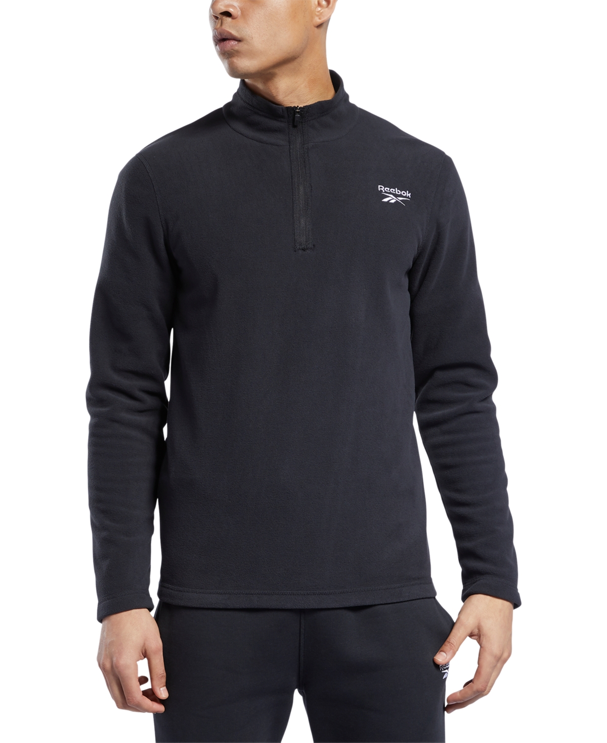 Shop Reebok Men's Weiss Slim-fit Polar Fleece Quarter-zip Sweatshirt In Black