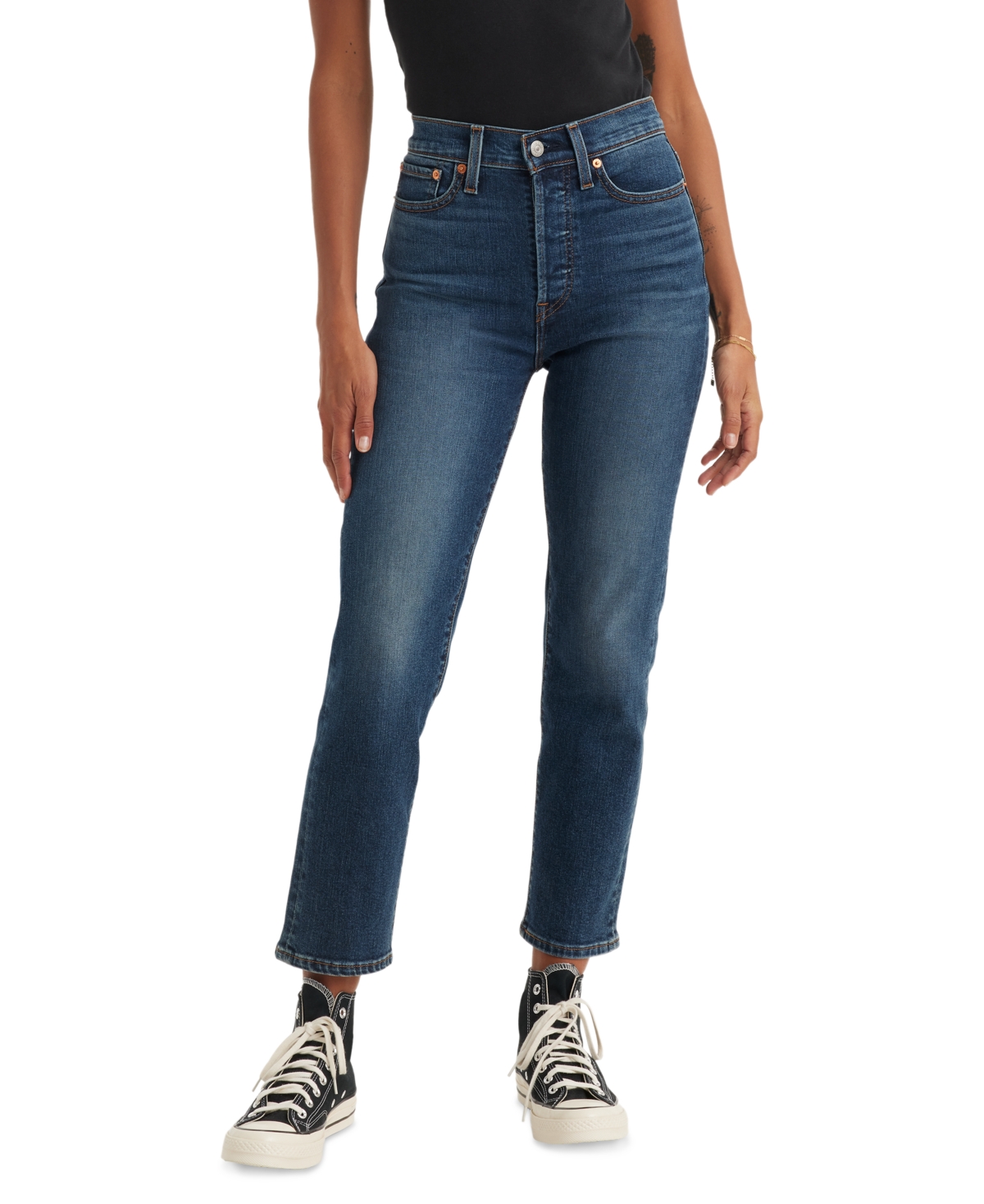 Women's Wedgie Straight-Leg High Rise Cropped Jeans - Indigo Here We Go