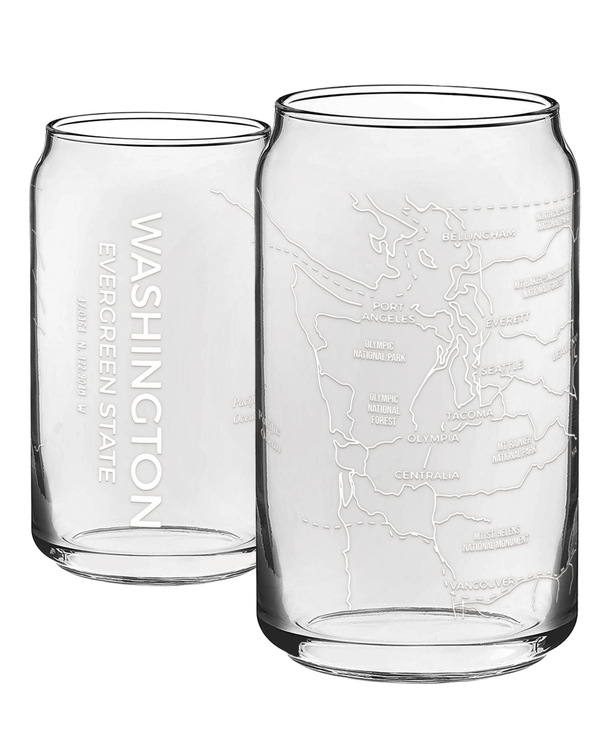 Narbo The Can Washington State Map 16 oz Everyday Glassware, Set Of 2 In White