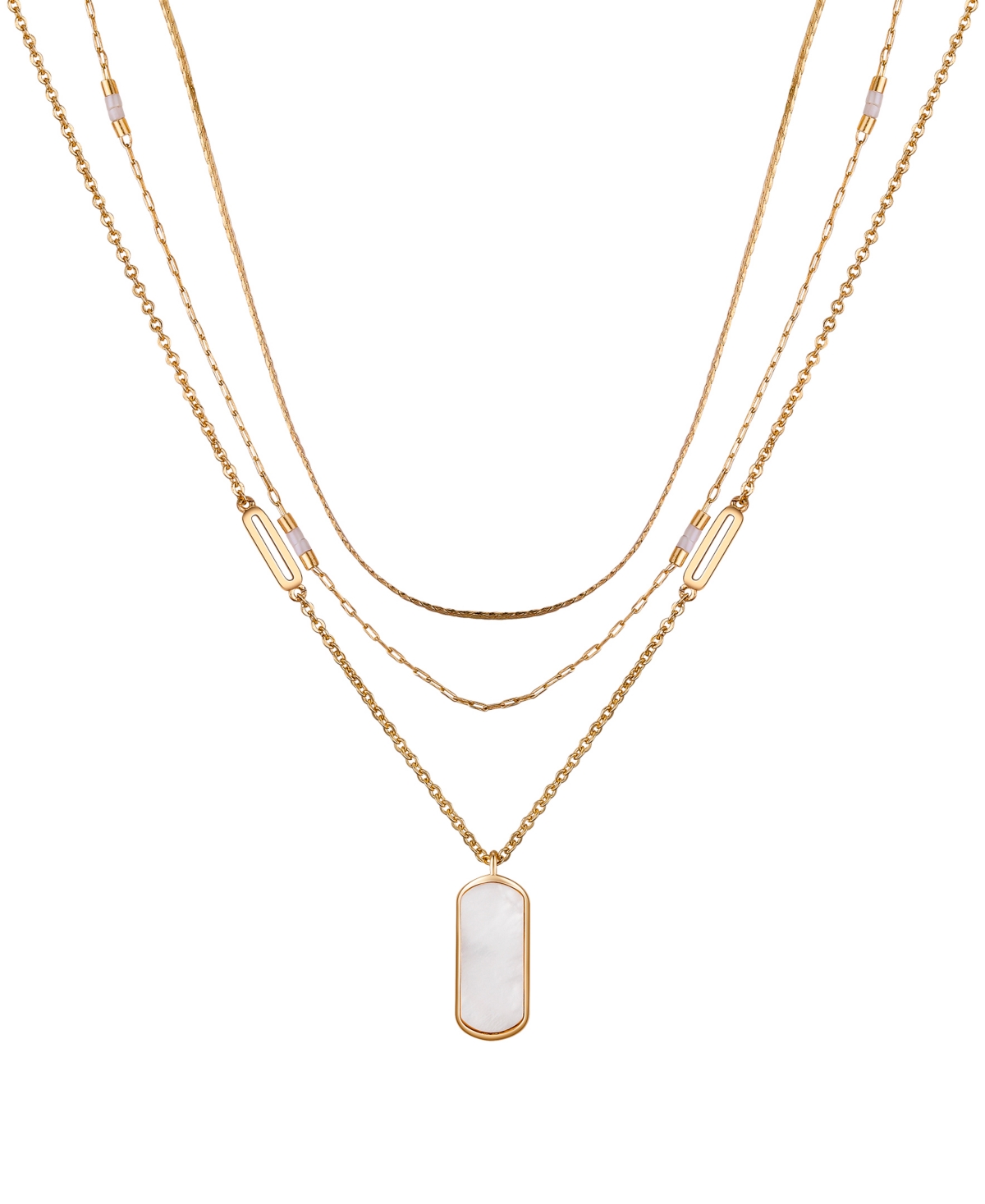 Mother of Pearl Dog Tag 3-Piece Necklace Set - Gold