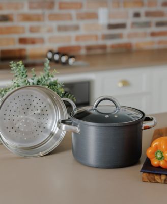 Hard Anodized Aluminum 4-Qt. Multi Cooker with Glass Lid & Steam Tray