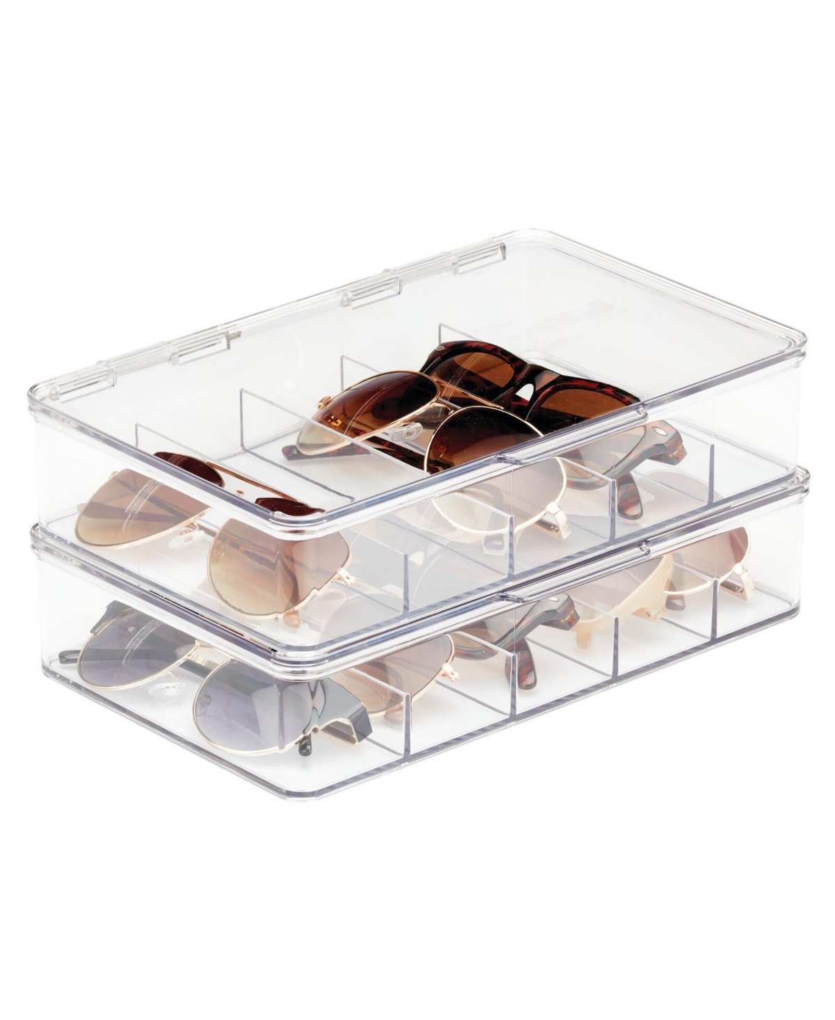 Plastic Stackable Eyeglass Storage Organizer, 5 Sections, 2 Pack - Clear - Clear