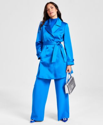 Tahari ASL - Women's Satin Tie-Waist Long-Sleeve Trench Jacket