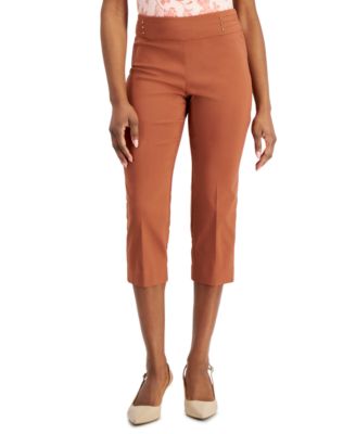 JM Collection - Petite Rivet-Detail Capri Pants