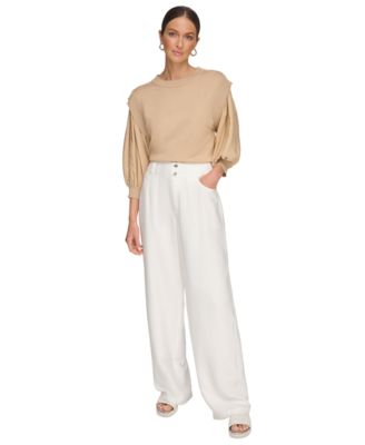 Women's Top-Stitched Crinkle Trousers