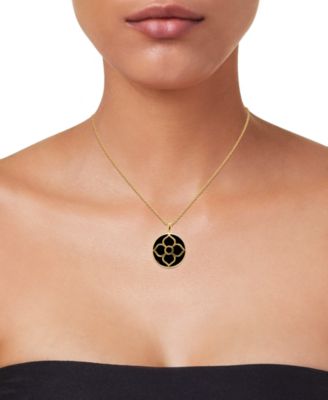 Onyx Tree & Flower Reversible 18" Pendant Necklace in 14k Gold-Plated Sterling Silver