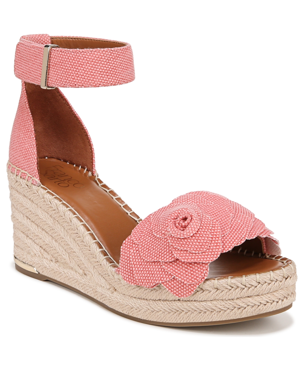 Shop Franco Sarto Women's Clemens-flower Espadrille Wedge Sandals In Coral Pink Fabric
