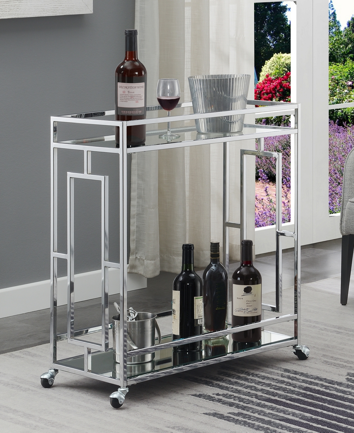Convenience Concepts Mirror Town Square 2 Tier Bar Cart - Mirror, Chrome