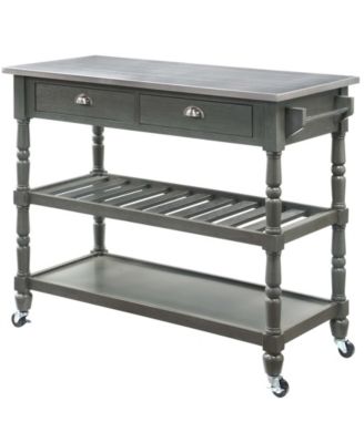 French Country 45" Medium Density Fiberboard (MDF) 3 Tier Stainless Steel Kitchen Cart