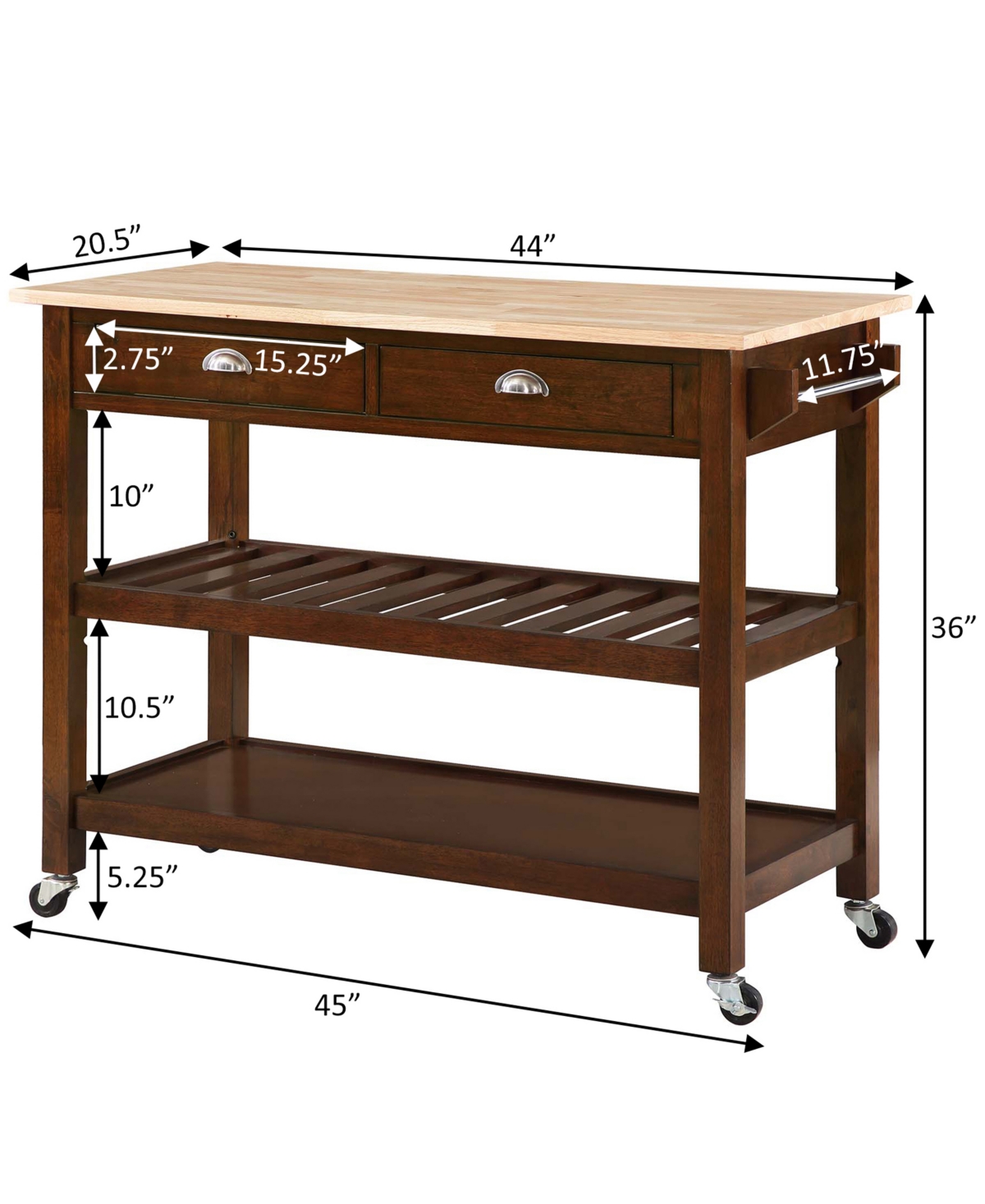 Convenience Concepts American Heritage Wood 3 Tier Butcher Block Kitchen Cart - Butcher Block
