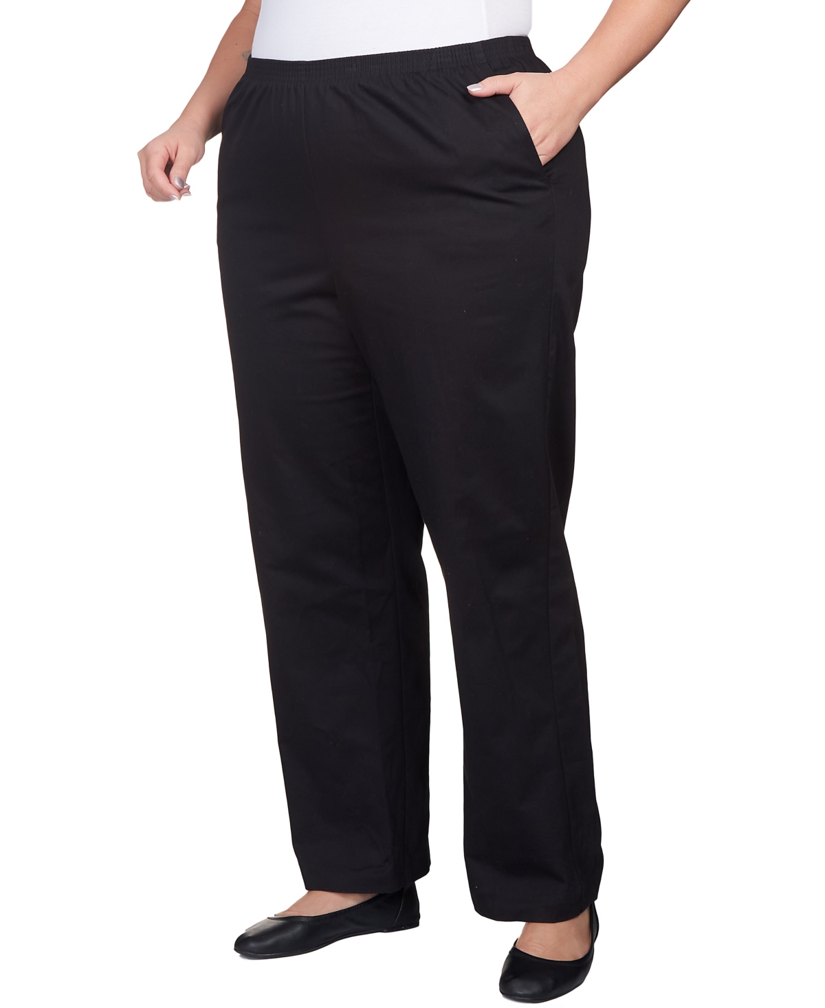 Alfred Dunner Plus Size Mid-rise Straight Leg Short Length Casual Pants In Black