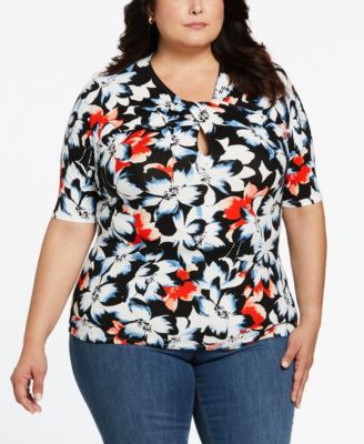 ELLA Rafaella Plus Size Floral Elbow Sleeve Top Macy s