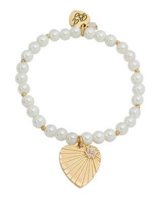 Betsey Johnson Faux Stone Heart Charm Imitation Pearl Bracelet - Macy's