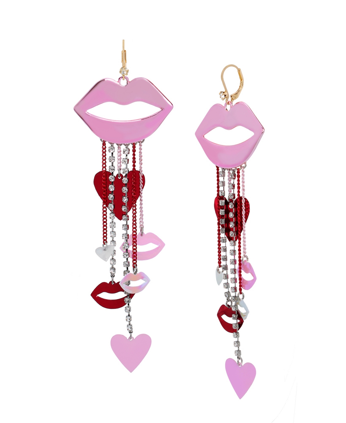 Faux Stone Lips Chandelier Earrings - Pink, Gold