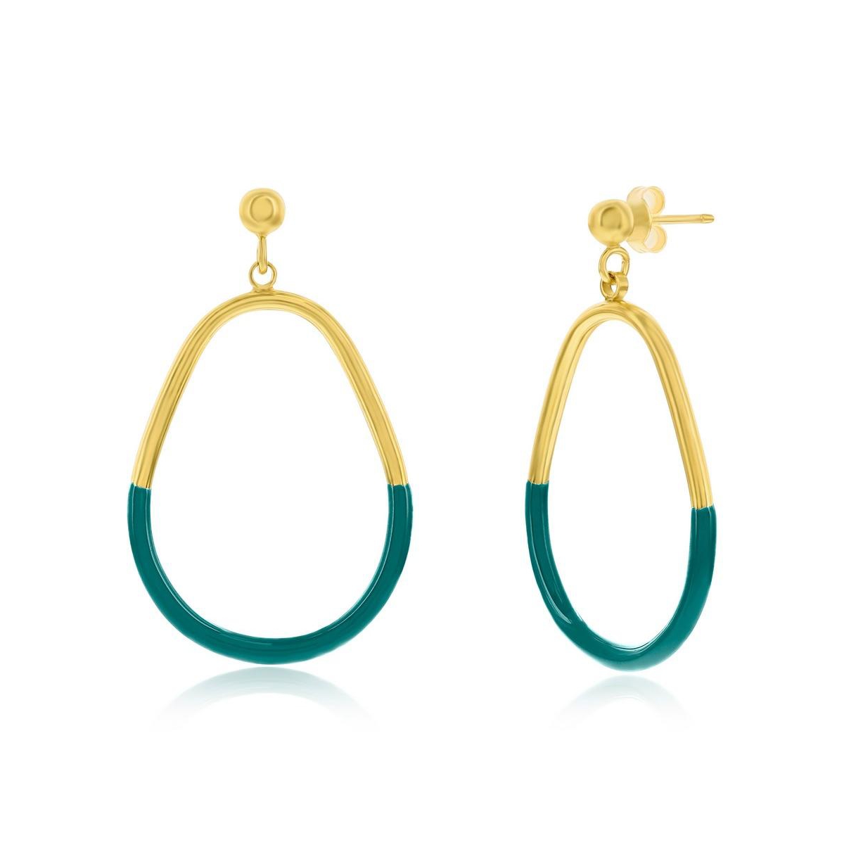 Gold Plated over sterling silver, Enamel Pear-Shaped Earrings - Midnight