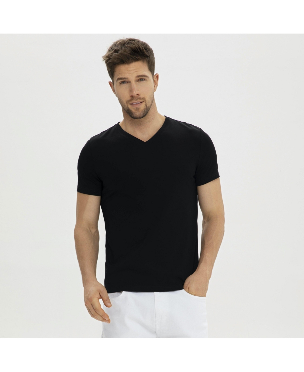 Bellemere Men's Grand V-Neck Mercerized Cotton T-Shirt - White