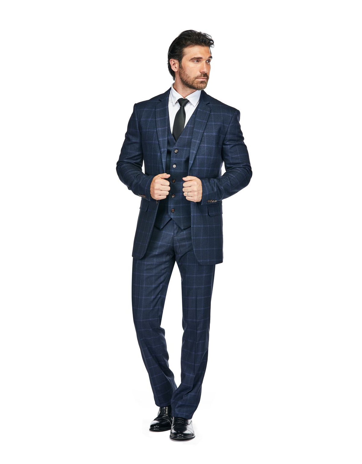 Gino Vitale Men's 3-Piece Windowpane Plaid Slim Fit Suit
