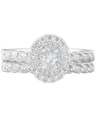 Diamond Oval Halo Bridal Set (3/4 ct. t.w.) in 14k White Gold