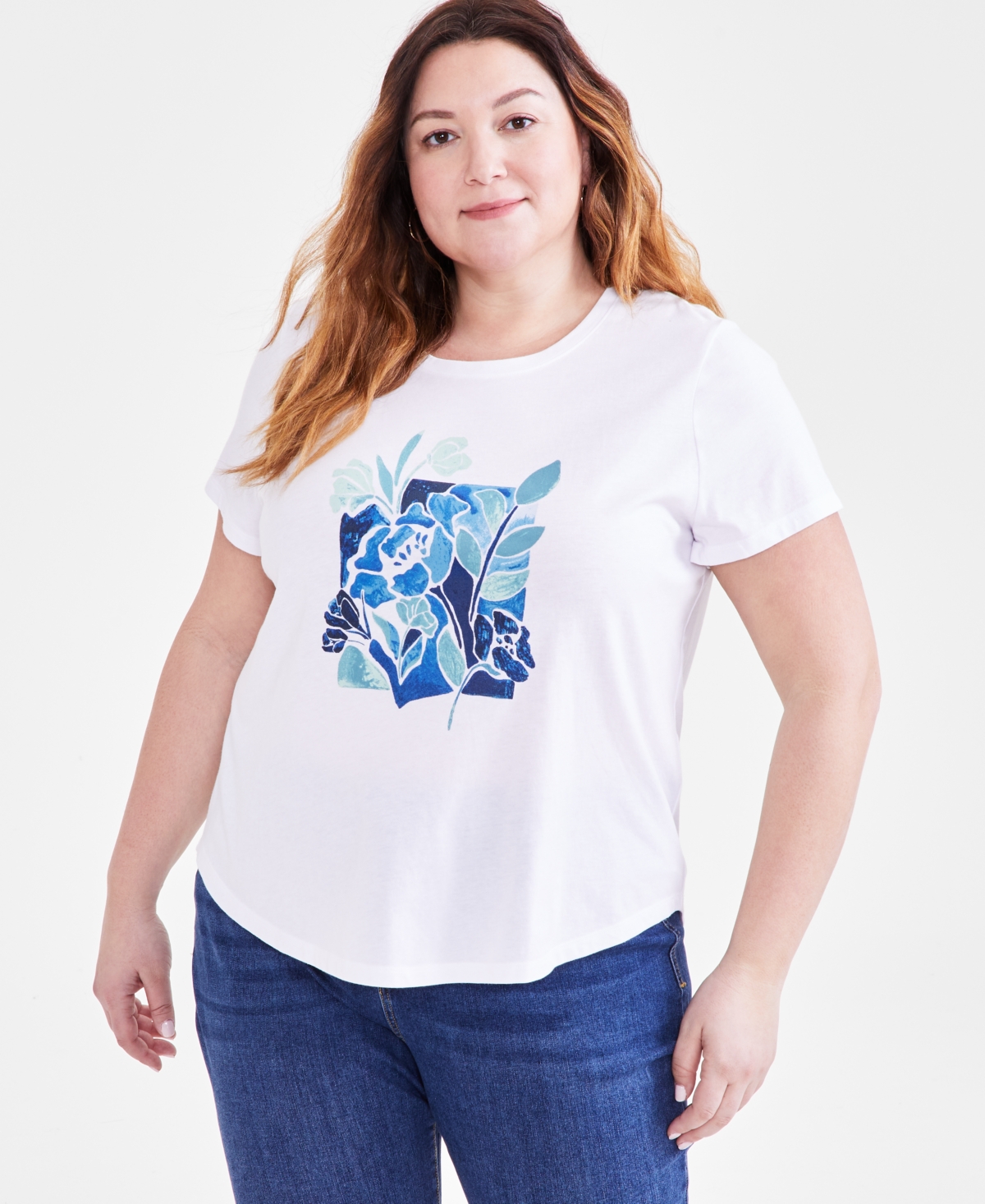 Style & Co Plus Size Graphic Print T-shirt, Created For Macy's In Tulip Bright White