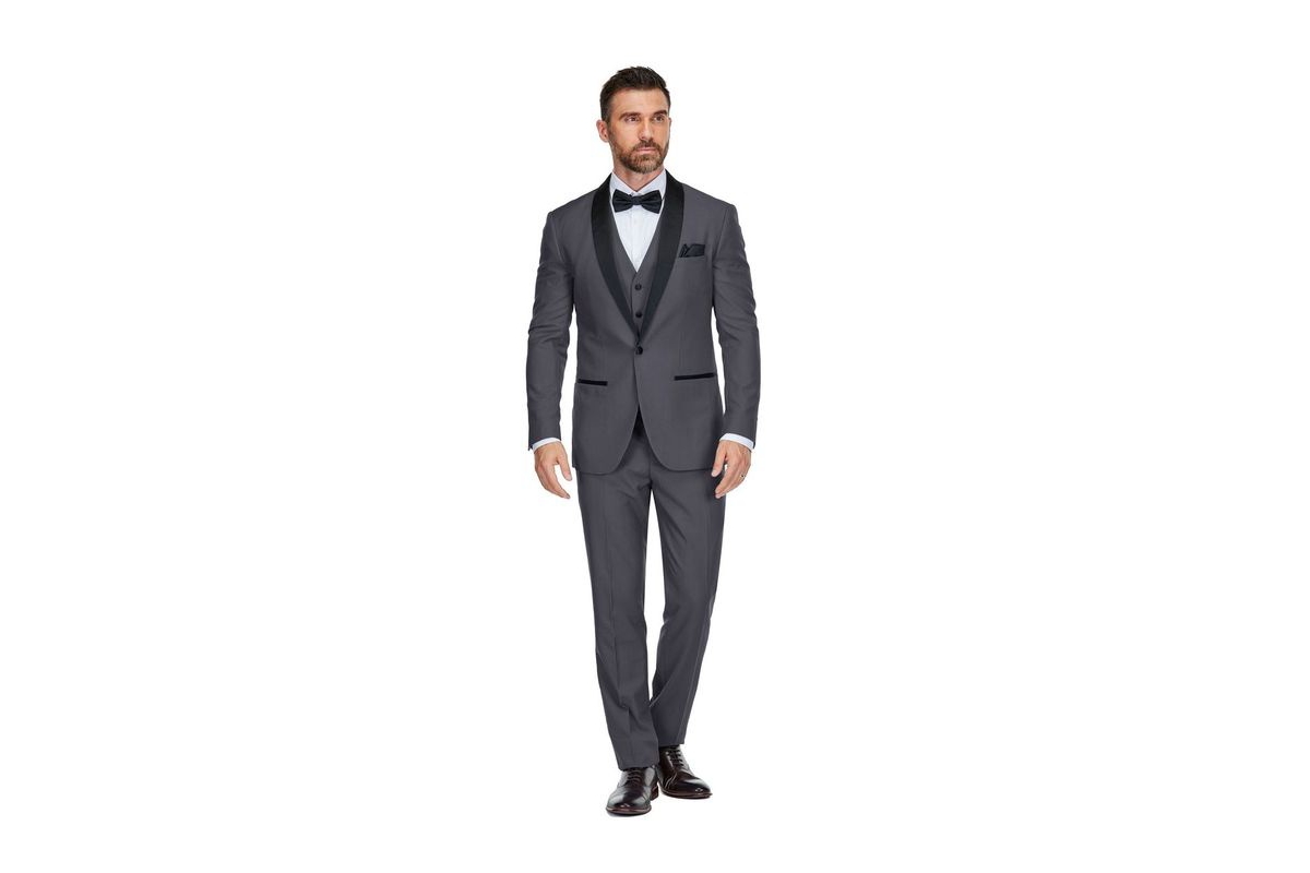 Gino Vitale Men's 3-Piece Slim Fit Shawl Lapel Tuxedo - Charcoal