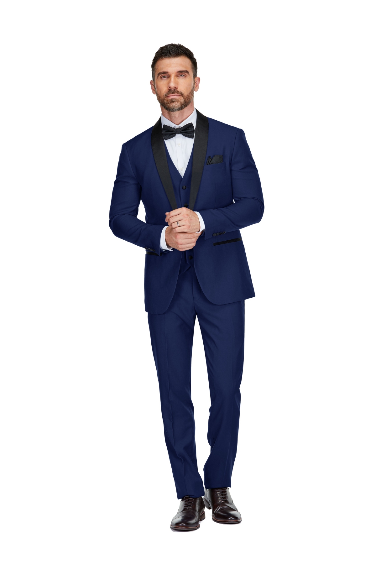 Gino Vitale Men's 3-Piece Slim Fit Shawl Lapel Tuxedo - Indigo